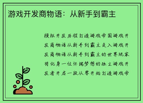 游戏开发商物语：从新手到霸主